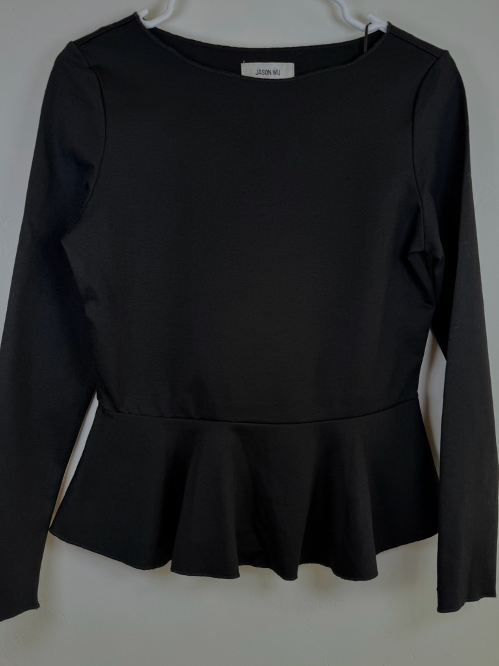 Jason Wu Black Peplum Top Long Sleeve Minimalist Structured Blouse S